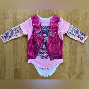 Pink biker onesie with tattoo sleeves for baby girl
